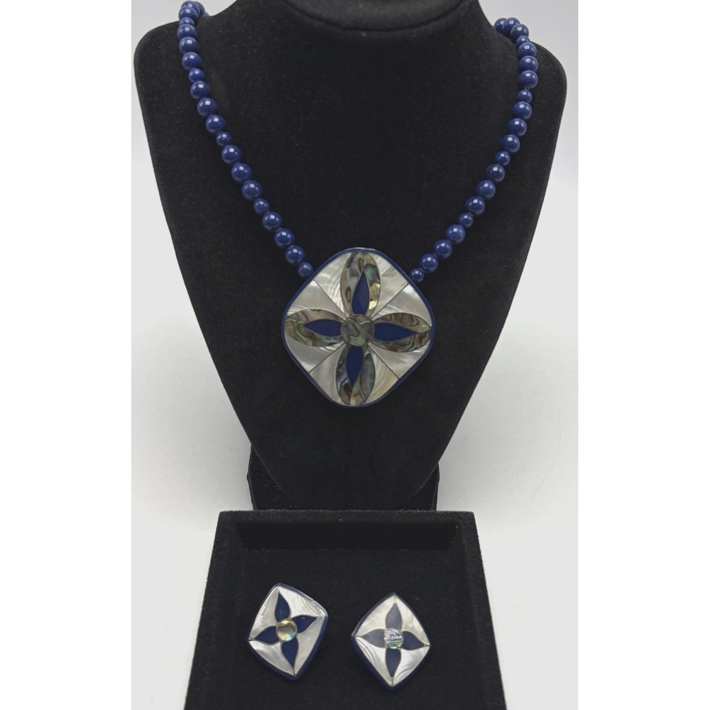 Karla Jordan Art Stone Necklace Earrings Set Chunky Mother Geometric Statement